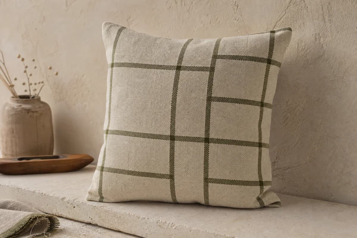 Olive Grid Cushion Cover