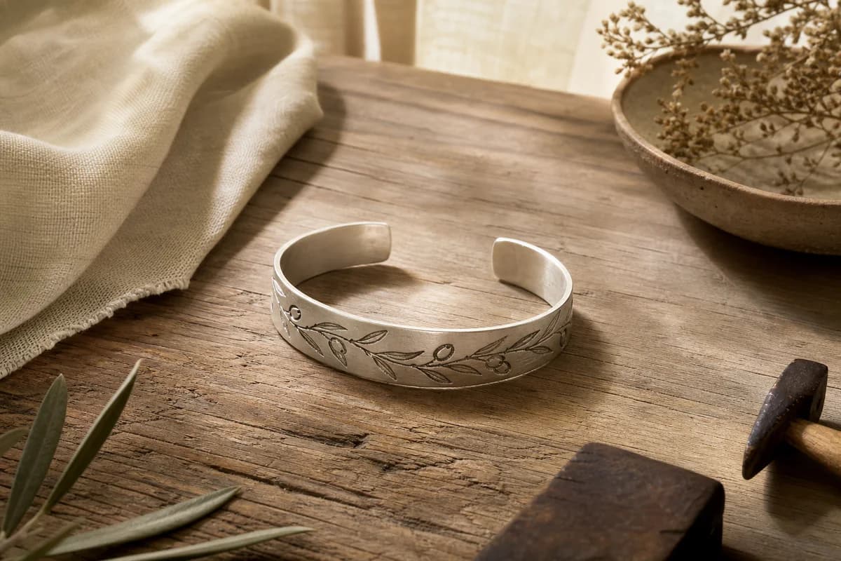Olive Line Silver Cuff